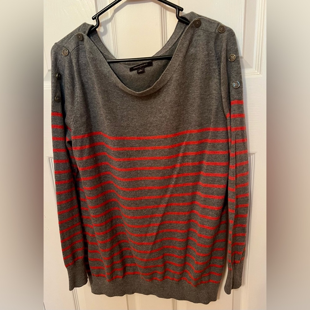 Gray and Red Striped Sweater